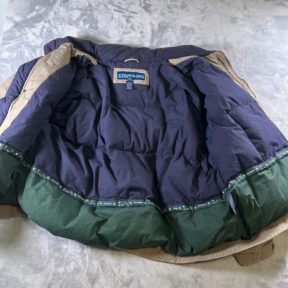 STRATOJAC Down‎ Filled Jacket 2XLT Tan Navy Blue Puffer Winter Warm Coat Parka